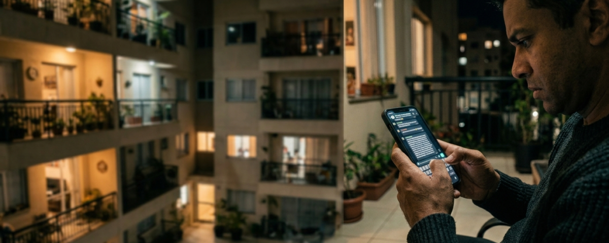 Conversa tensa em grupo de WhatsApp de condomínio exibida em celular