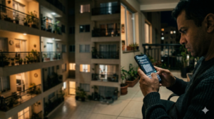Conversa tensa em grupo de WhatsApp de condomínio exibida em celular